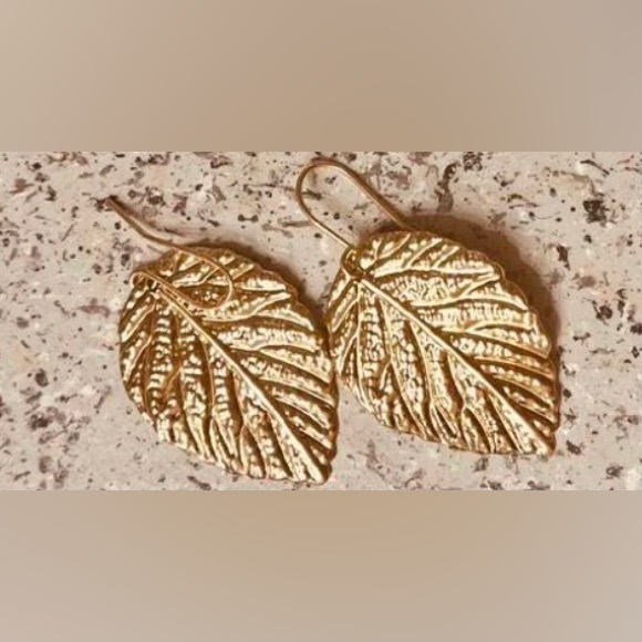 Golden Leaf Autumn Fall Textured Veined Leaves Nature Sparkly Boho Hippie Dangle - Picture 13 of 16